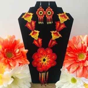 Mexican Huichol Art -Necklace and Earrings set